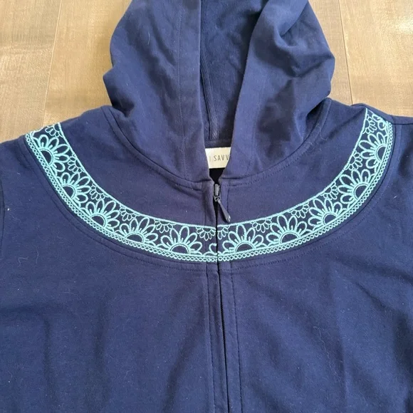 Sport Savvy Full Zip Jacket Hooded Blue Embroidered 2XL Baby Doll Half Sleeve - Picture 3 of 9